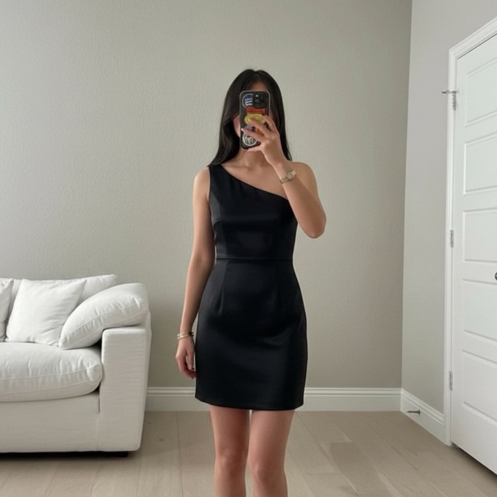 RW&Co Black One Shoulder Mini Dress